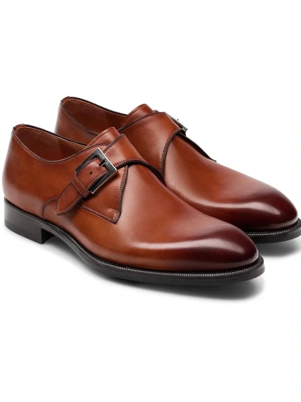 Magnanni Marco II Men's Single Monk Strap  Dress Shoes in Cognac Brow